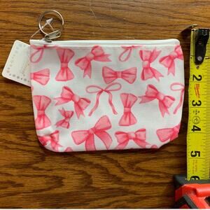 Coin Purse Wallet with Keychain Bow Pink/White